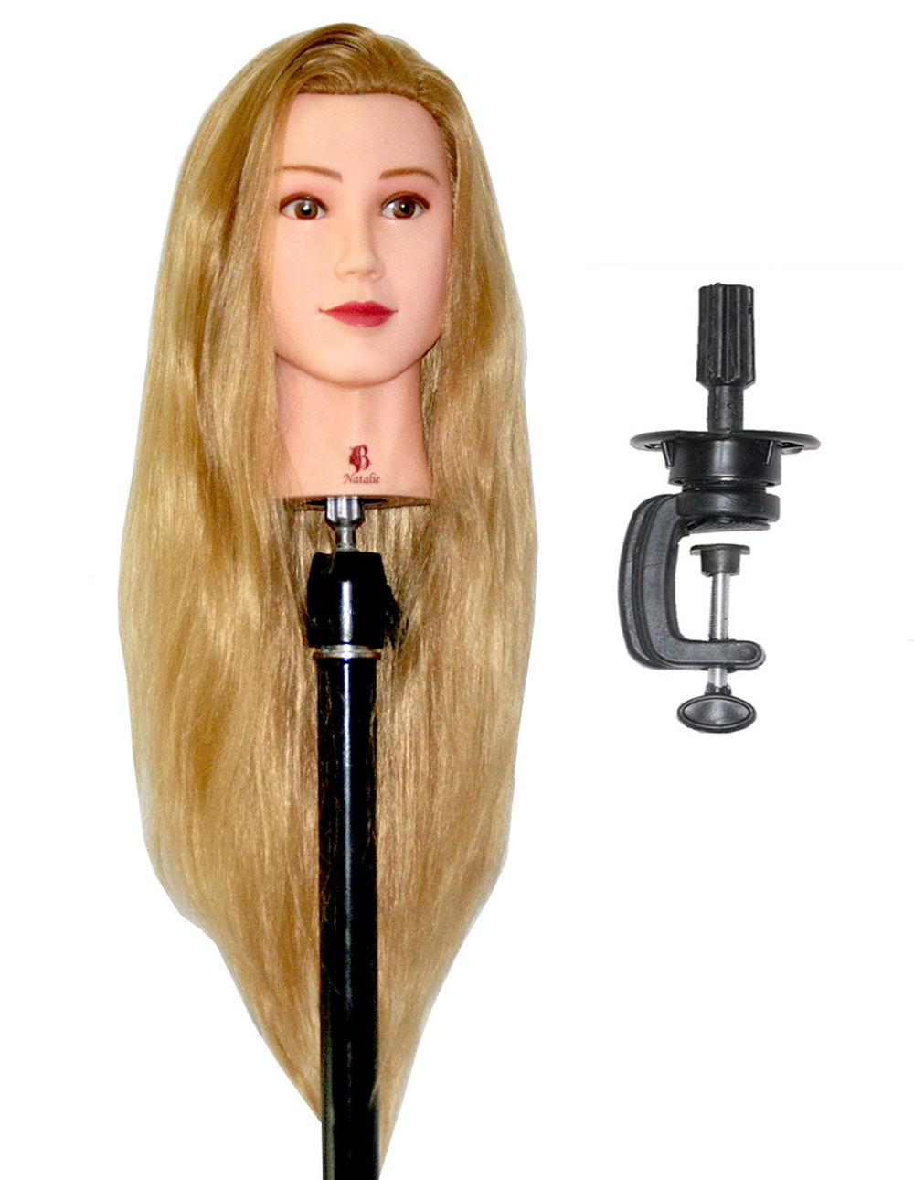 Bellrino 28 inch Cosmetology Mannequin Manikin Training Head with Synthetic Fiber - Natalie (Clamp Holder Included)